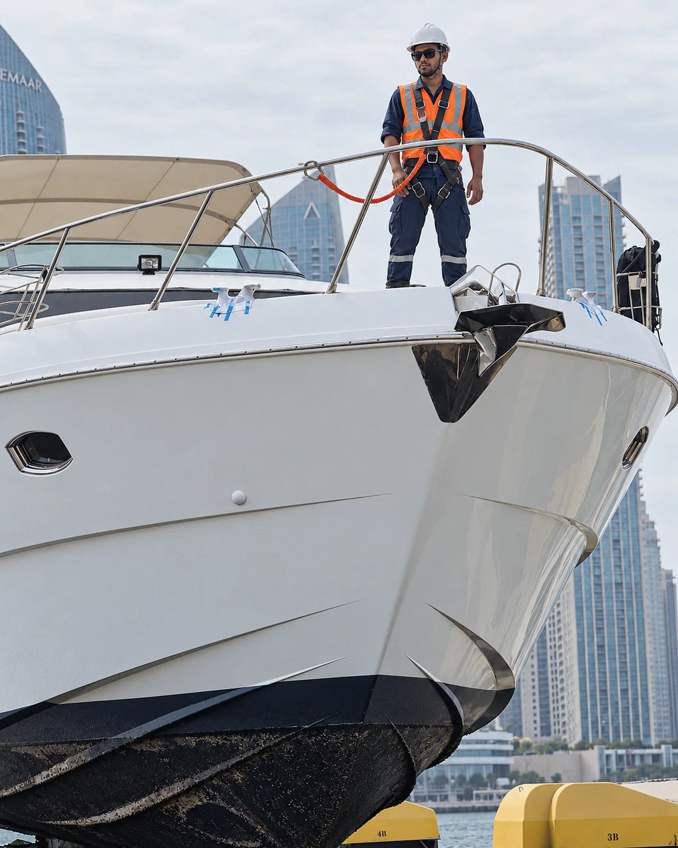Bow inspection, harnessed at height