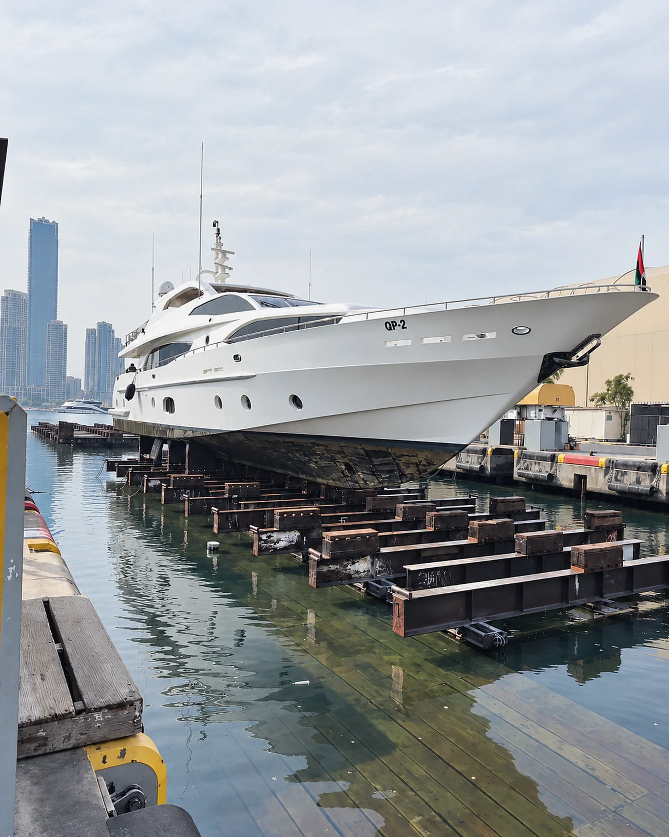 Motor yacht on the Jaddaf slipway